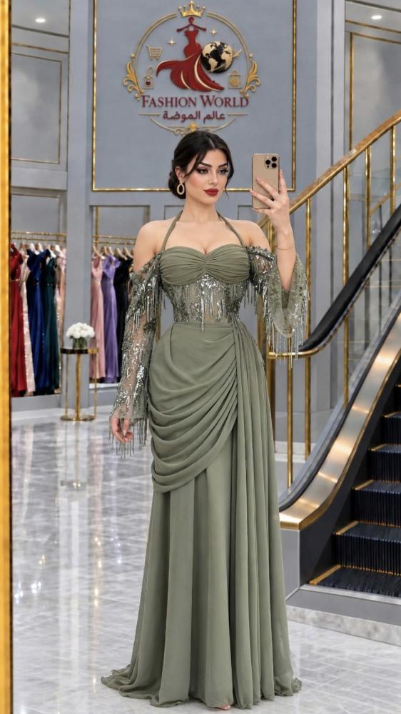 فستان سهرة انيق. القماش |ترتر هدب +جورجيت +بطانه تفته