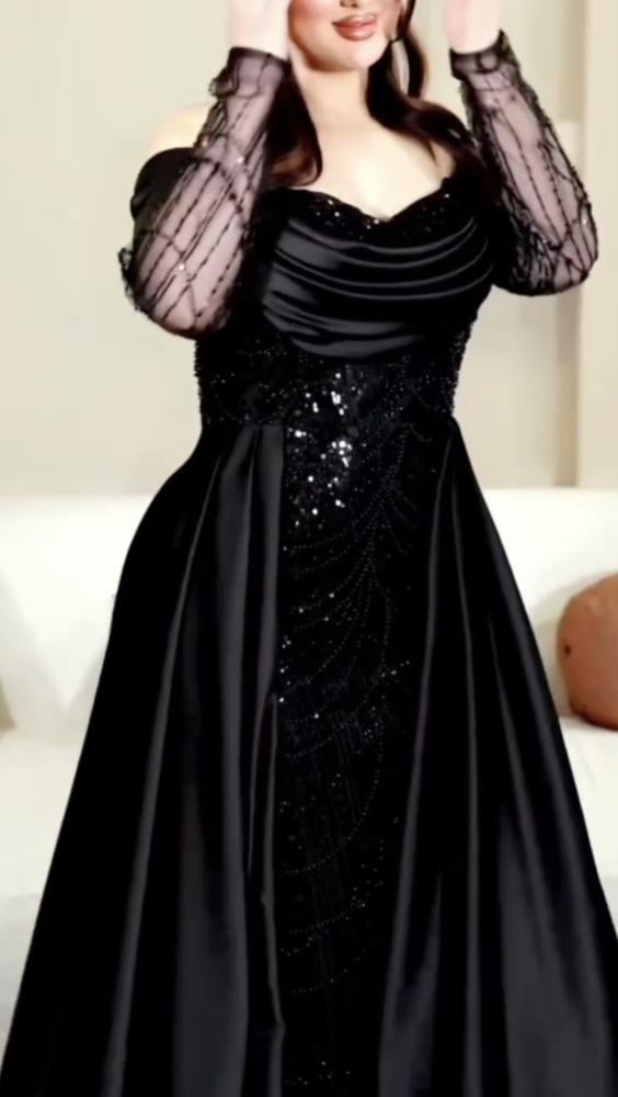فستان سهرة اسود لمعه  فاخر