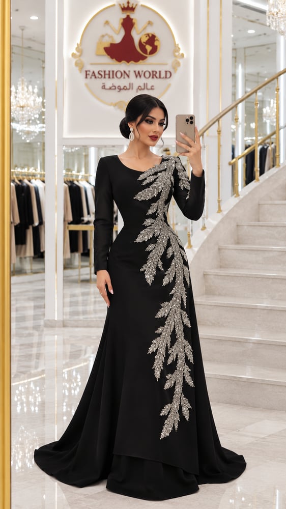 فستان اسود فخم قماش كريب فاخر