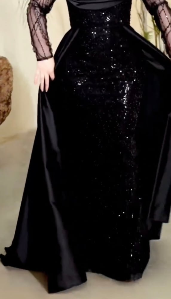 فستان سهرة اسود لمعه فاخر
