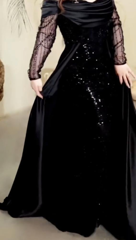 فستان سهرة اسود لمعه  فاخر