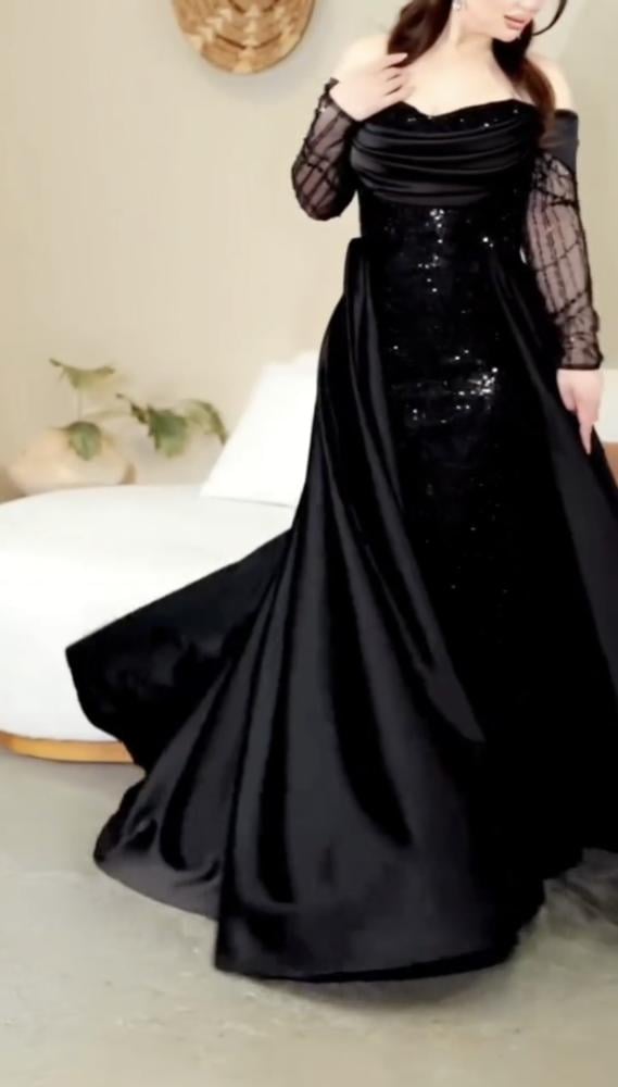 فستان سهرة اسود لمعه  فاخر