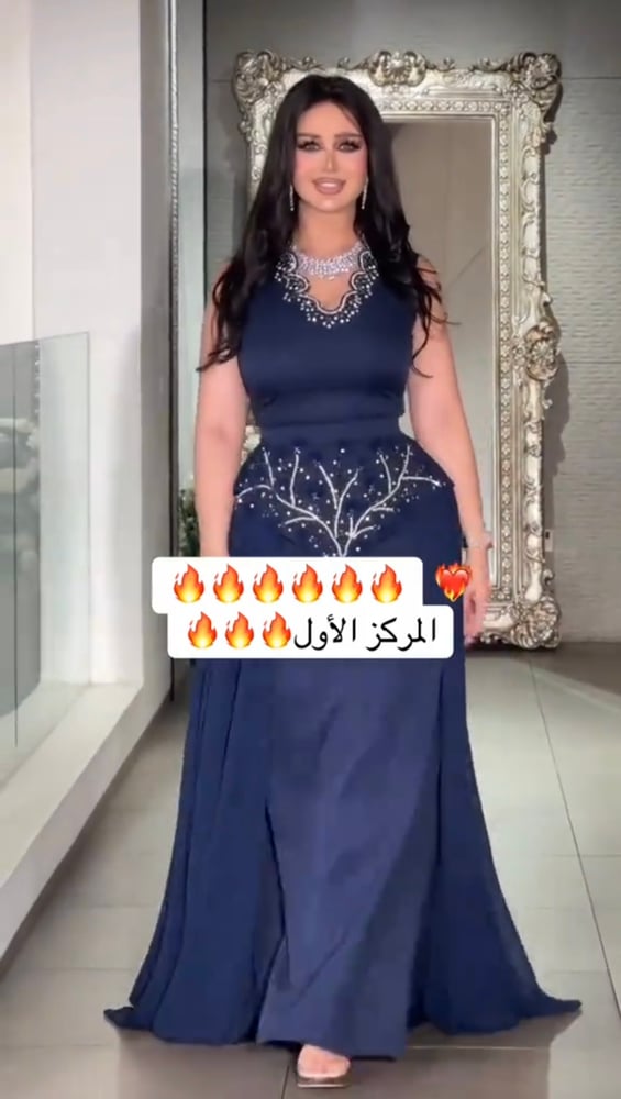 فستان كحلي انيق قماش كريب فاخر تطريز يدوي
