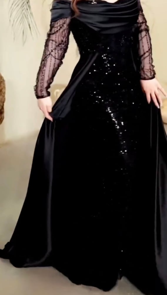 فستان سهرة اسود لمعه فاخر