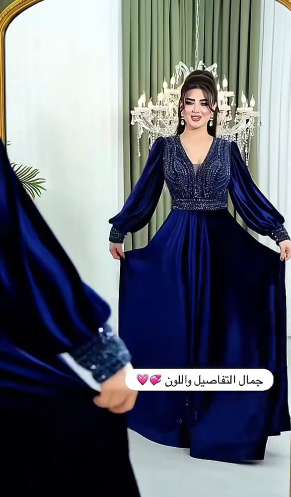 جديد فستان سهرة فاخر بلون ازرق كحلي ملكي انيق