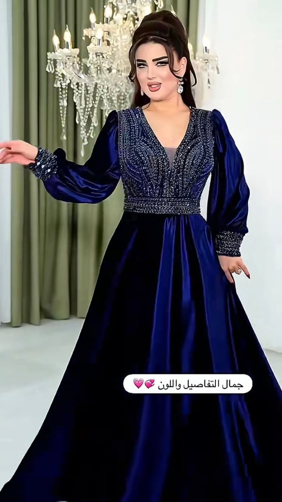 جديد فستان سهرة فاخر بلون ازرق كحلي ملكي انيق