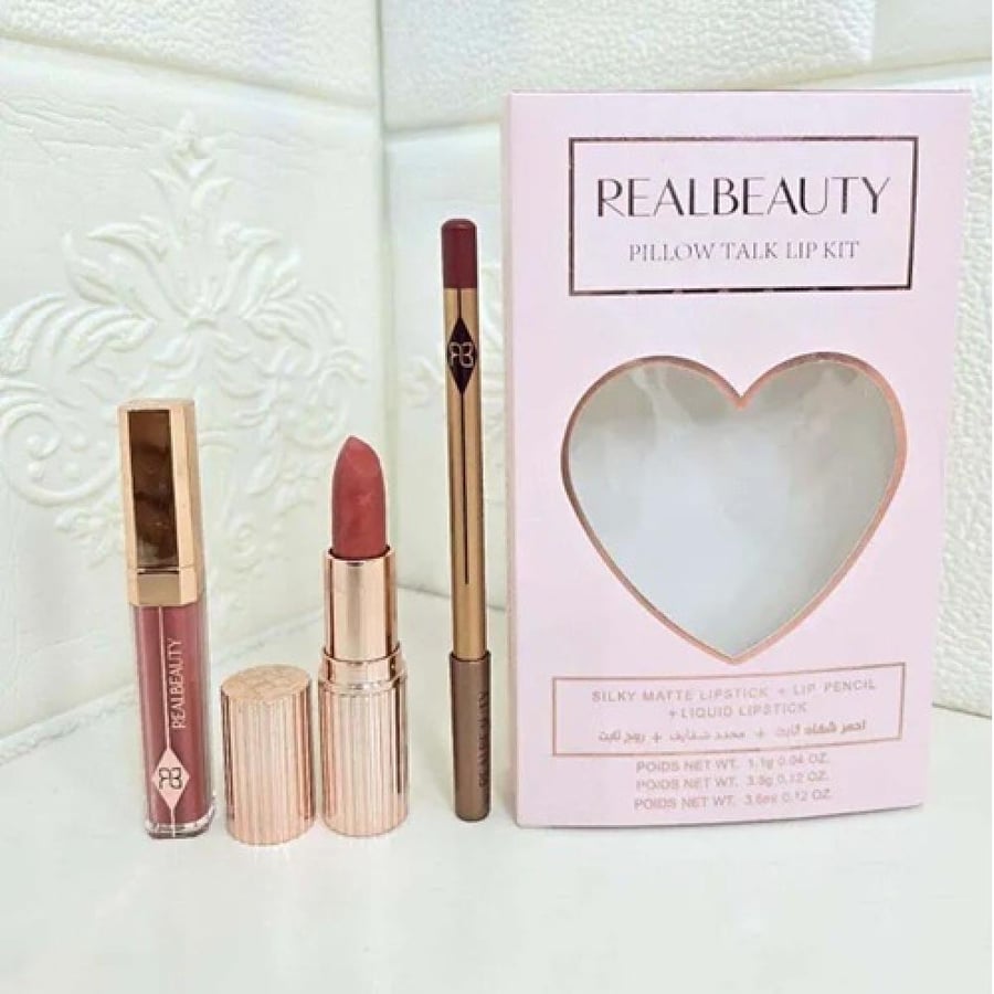 real beauty مجموعة أحمر الشفاه الفاخرة - 3 قطع لإطلالة جذابة تدوم طويلاً