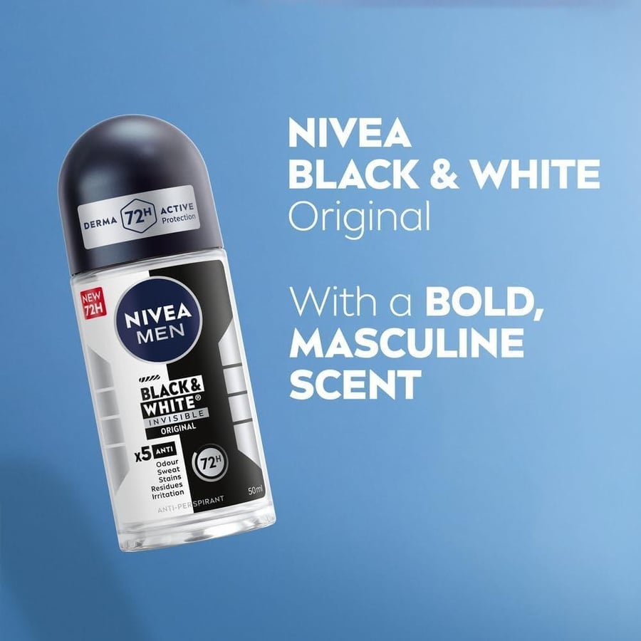Nivea – Black and White Invisible Original Roll-On Deodorant for Men (50 ml)