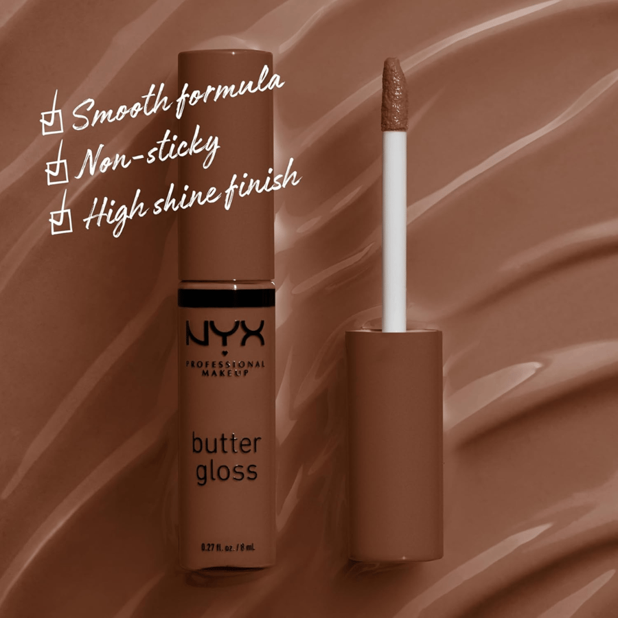 NYX lip gloss butter gloss in the color brown sugar professional makeup non-sticky - Fudge Me (warm brown)