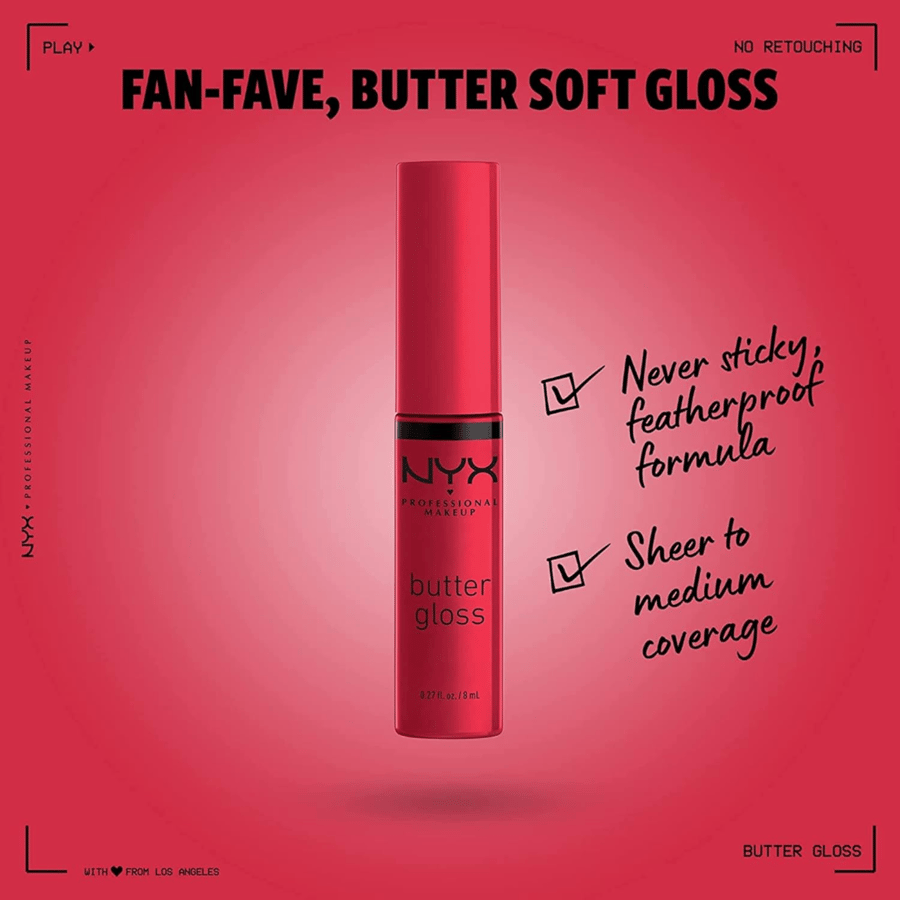 NYX - Professional Butter Gloss Lip Gloss, Velvet Red 20, Shiny