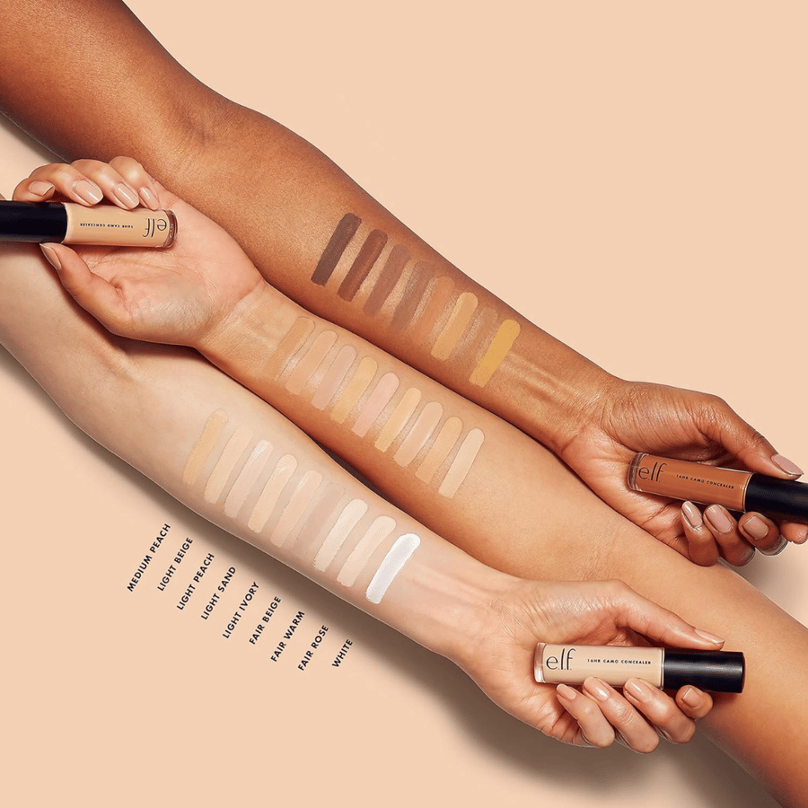 E.L.F. mini. Concealer. Camouflage 16HR. Full coverage and high dye. Matte finish. Neutral tan. 0.203 fluid ounces (6 ml), matte, suitable for all skin types.