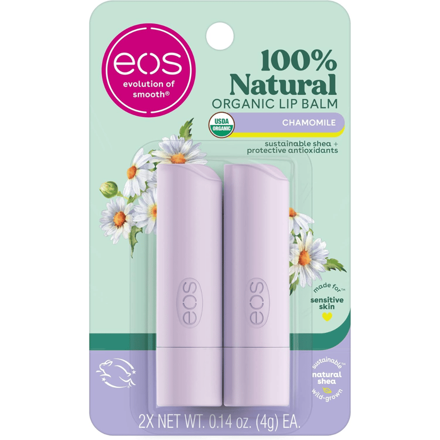 Eos Organic Chamomile Lip Balm Lip Care for nourishing dry lips 100% natural and gluten-free long-lasting hydration pack of two pieces 4 grams