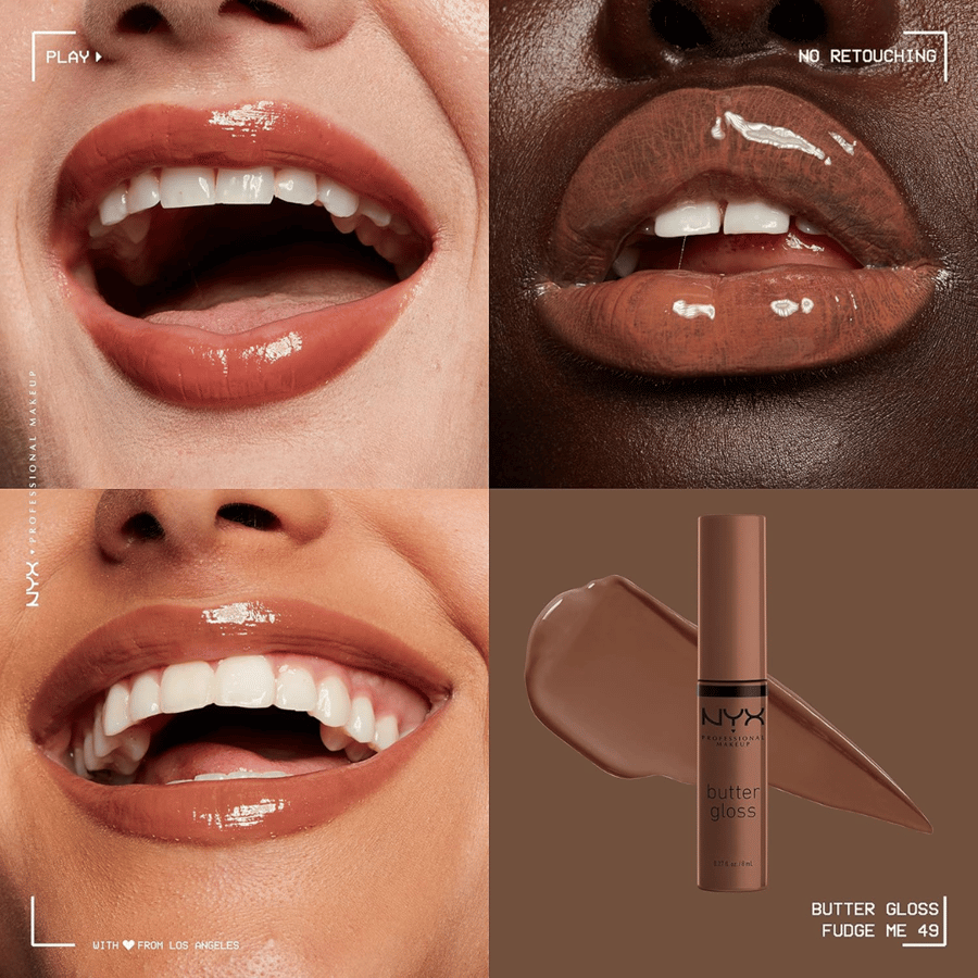 NYX lip gloss butter gloss in the color brown sugar professional makeup non-sticky - Fudge Me (warm brown)