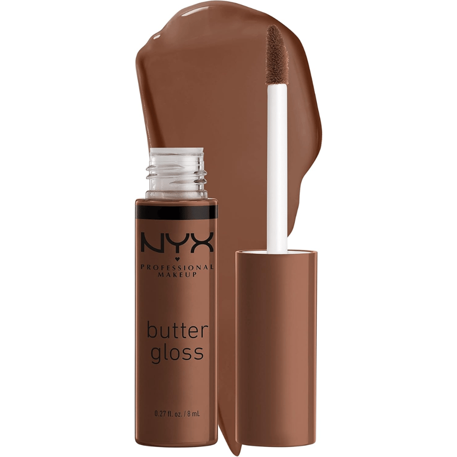NYX lip gloss butter gloss in the color brown sugar professional makeup non-sticky - Fudge Me (warm brown)