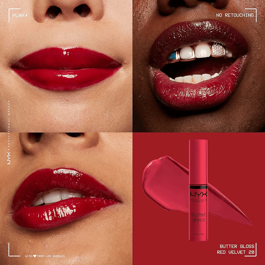 NYX - Professional Butter Gloss Lip Gloss, Velvet Red 20, Shiny