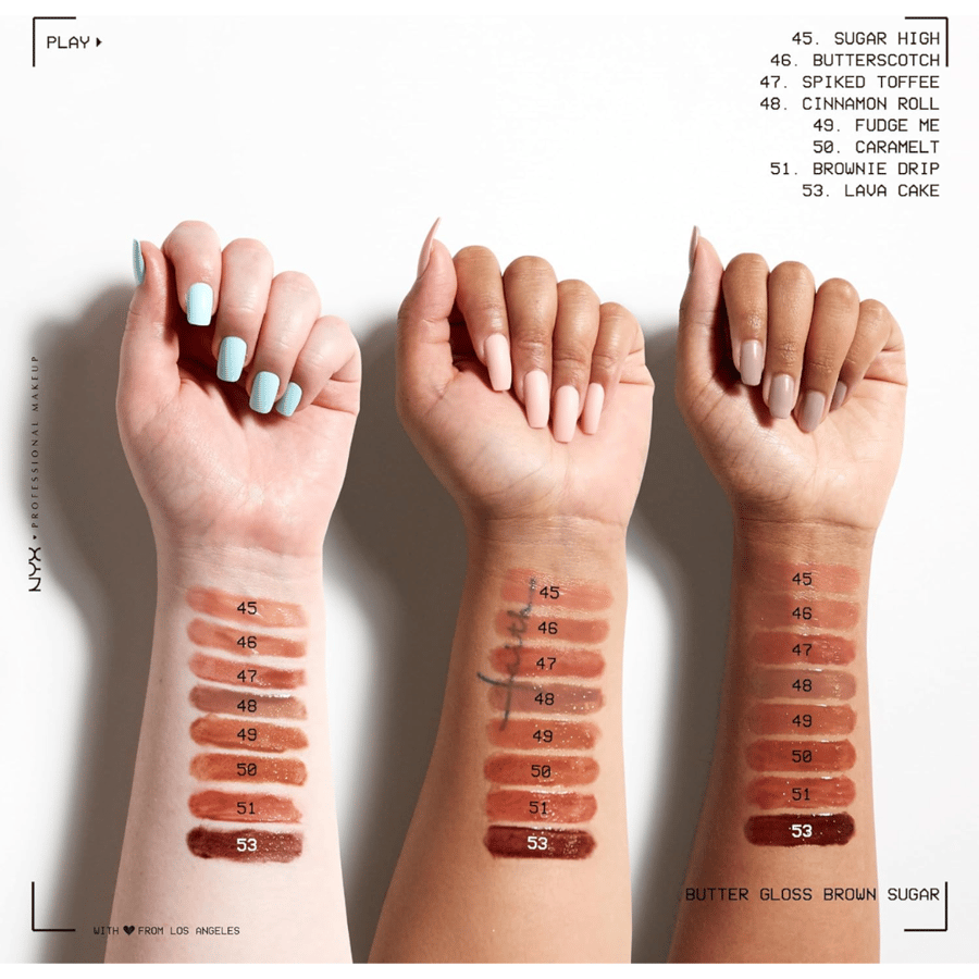 NYX lip gloss butter gloss in the color brown sugar professional makeup non-sticky - Fudge Me (warm brown)