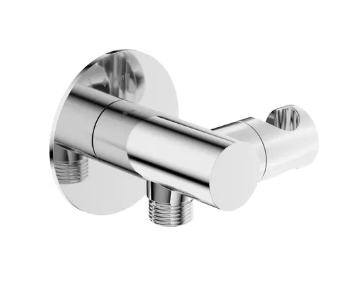 مخرج مع حامل كروم SILIA - Angled hose connector, round, with hand shower holder DEANTE