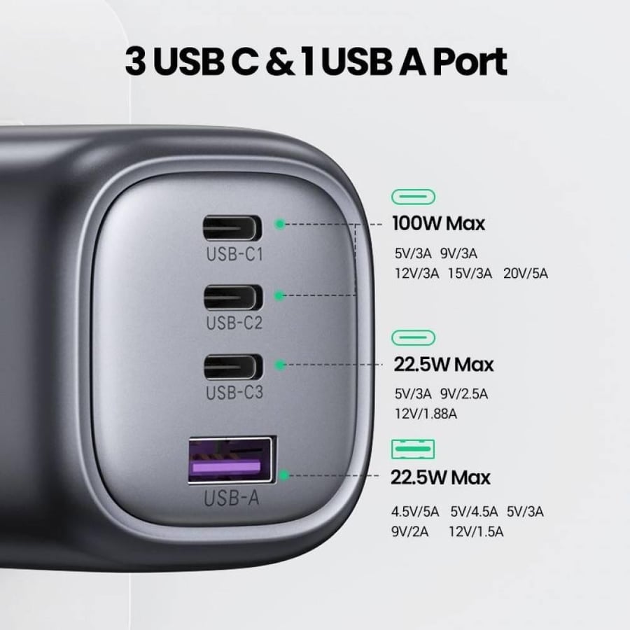 Wall charger with 100 watt power - Gray