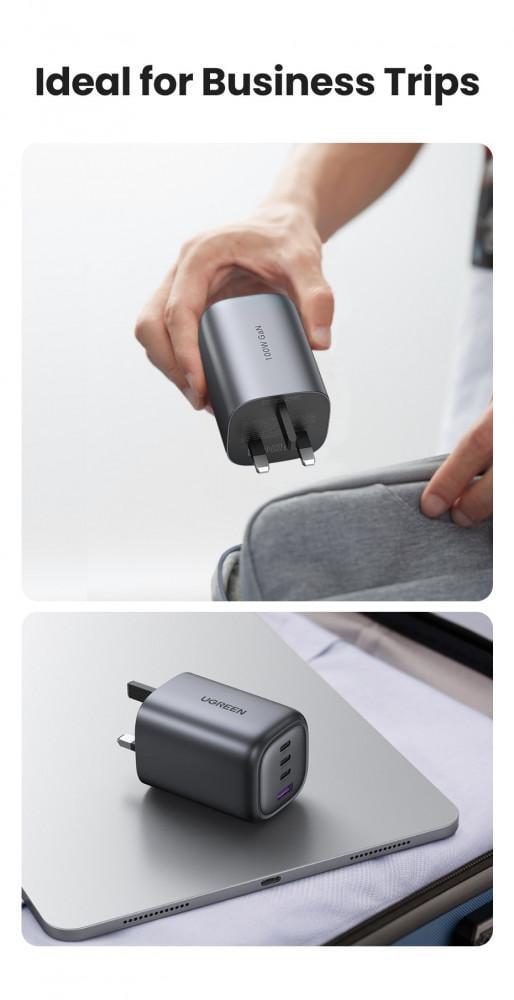 Wall charger with 100 watt power - Gray