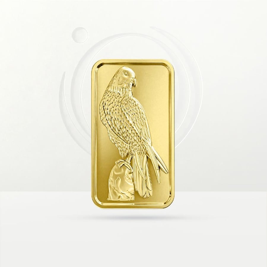 A 24-karat gold bar weighing 20 grams (Falcon logo)