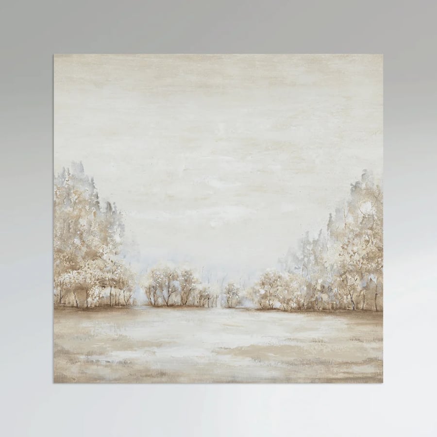 همس الضباب — لوحة أشجار مربعة بيج وعاجي