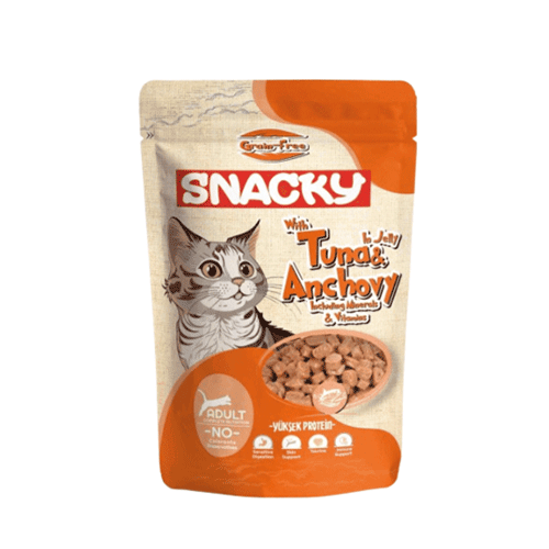Moist food for cats – Snacky, the most elegant tuna and anchovy with jelly, 85 grams
