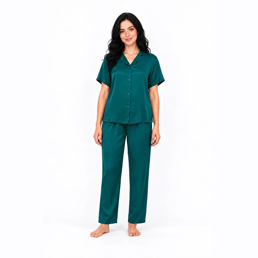 طقم بيجاما ساتان 3 قطعTEAL  GREEN