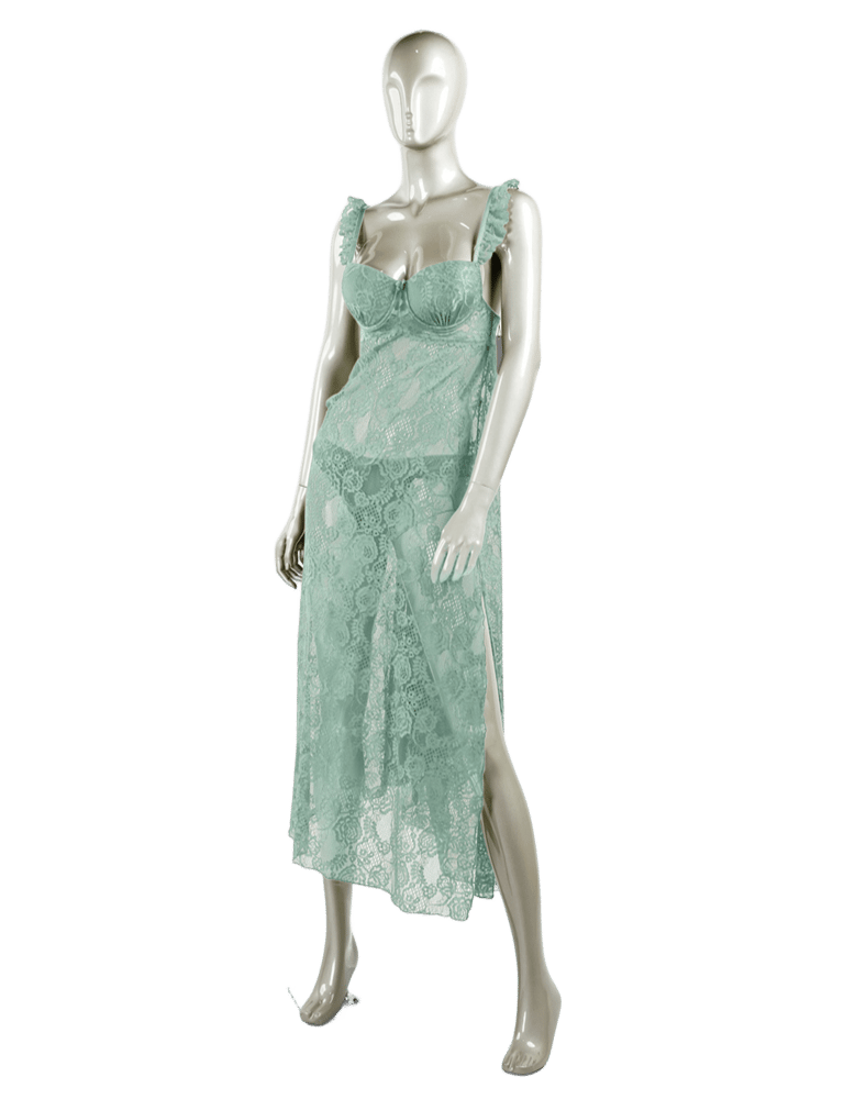 Long lace lingerie dress in pistachio color