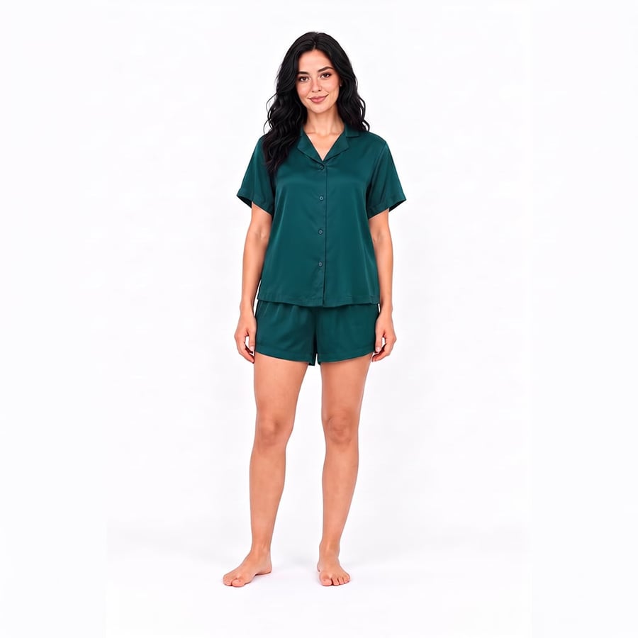 طقم بيجاما ساتان 3 قطعTEAL  GREEN