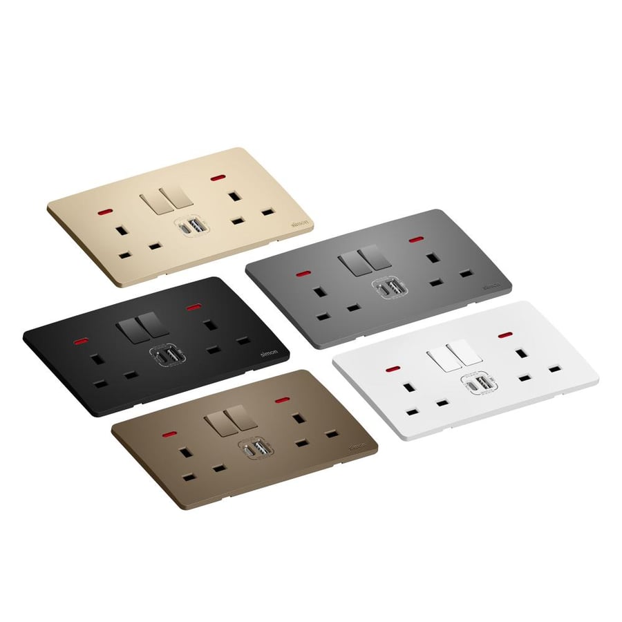 Triple socket outlet (13A) with USB charger - in multiple colors