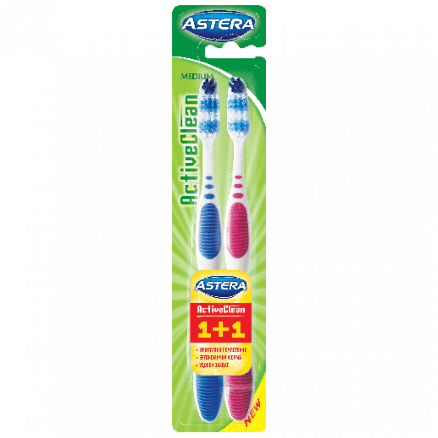 Estira medium active clean toothbrush 1+1