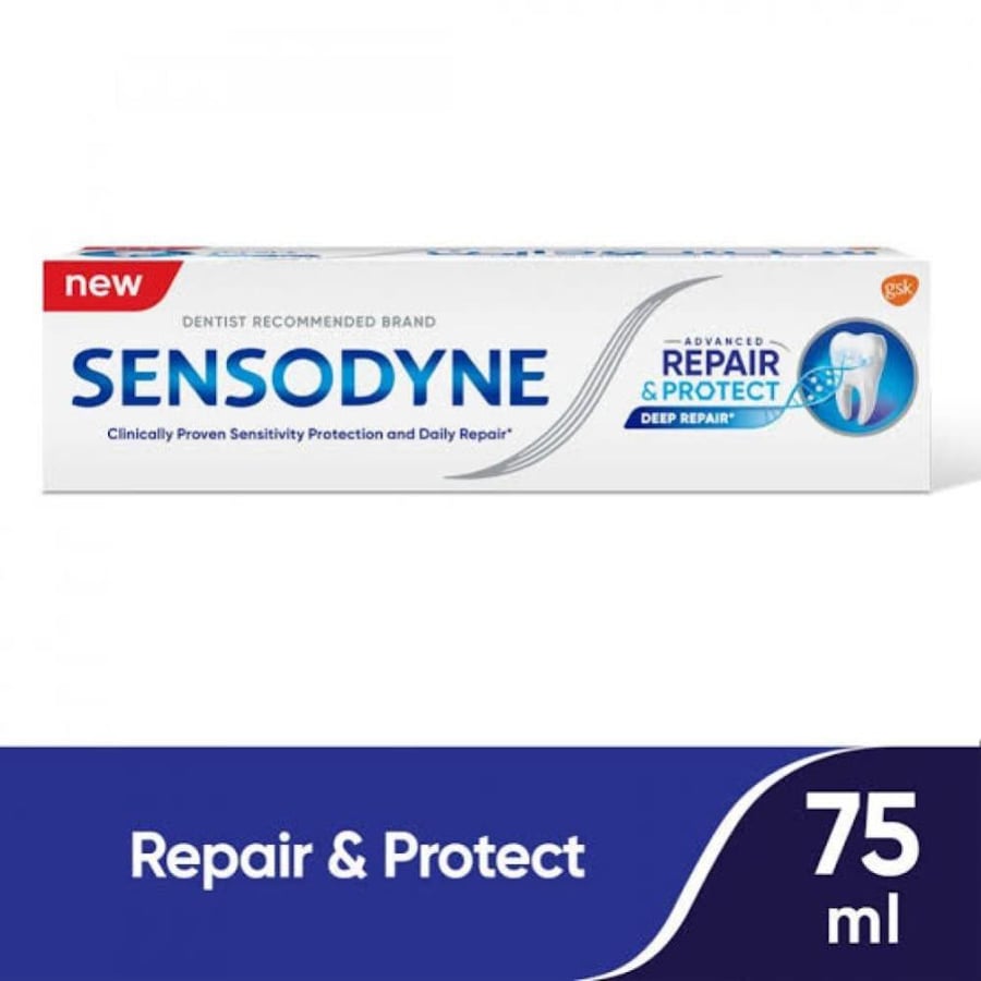 Sensodyne fluoride toothpaste repair and protection with the strength of Novamin 75 ml