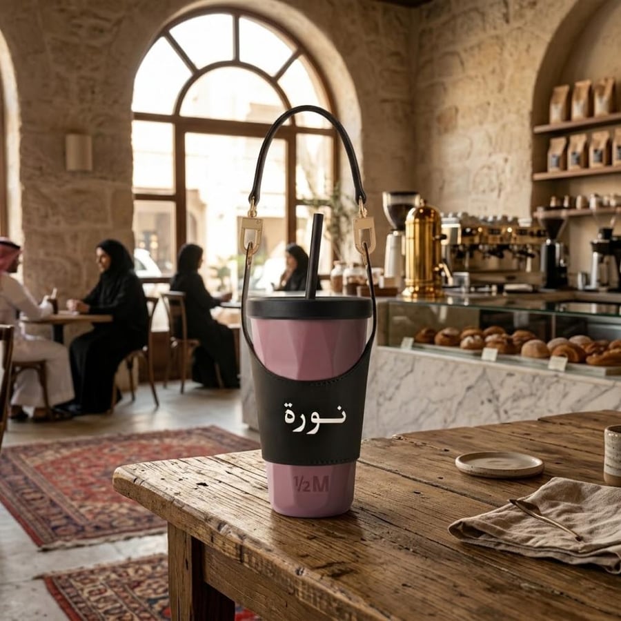 حامل أكواب جلدي فاخر بطباعة اسمك
