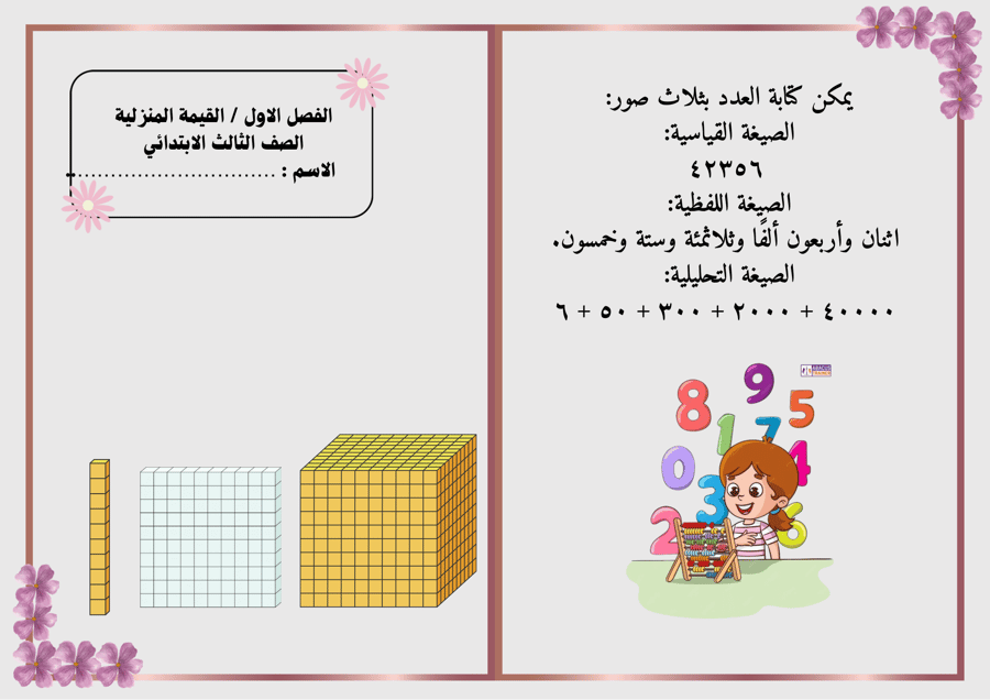 مطويات الرياضيات للصف الثالث الفصل الاول كامل