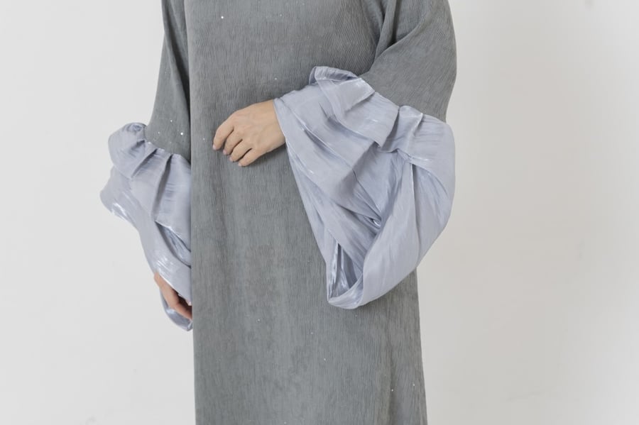 Ladies puffy sleeves dress crepe fabric with glitter