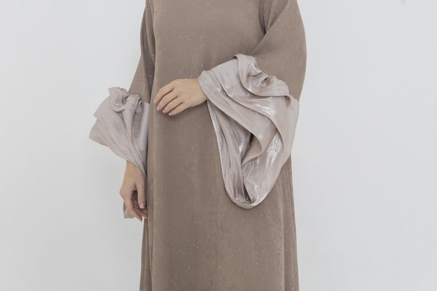 Ladies puffy sleeves dress crepe fabric with glitter