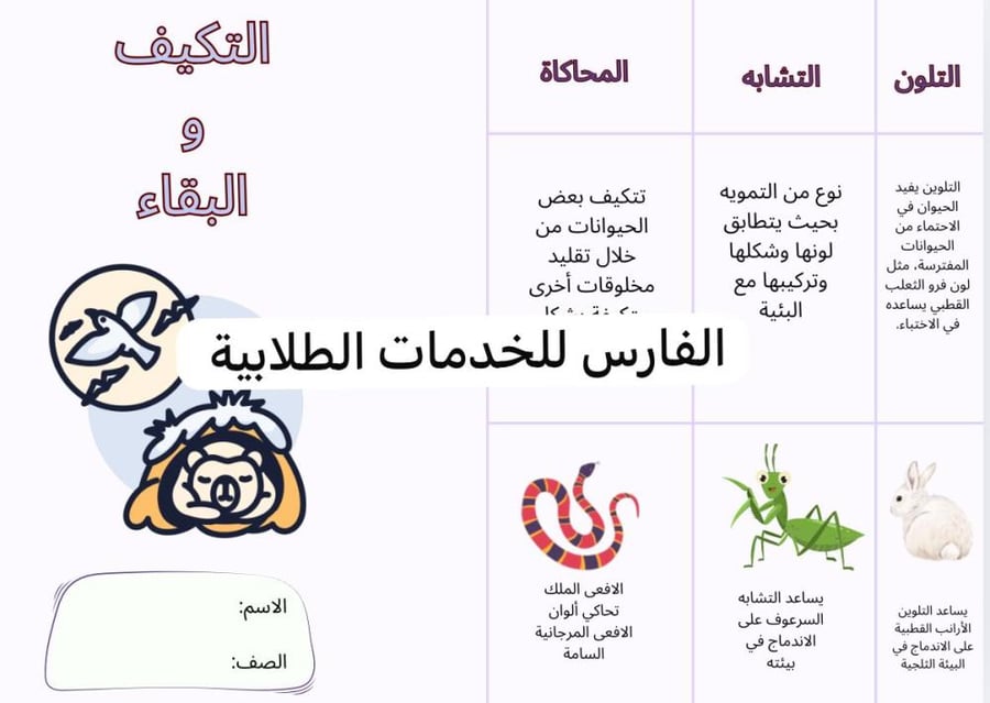 مطوية التكيف والبقاء - علوم خامس الترم الأول-
