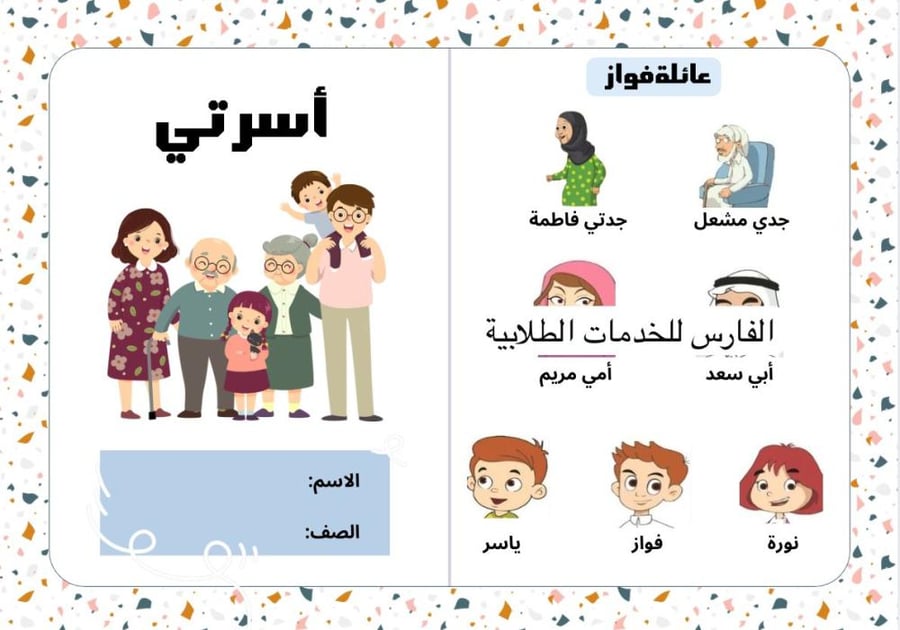 مطوية أسرتي - لغتي أولى ابتدائي الترم الأول -