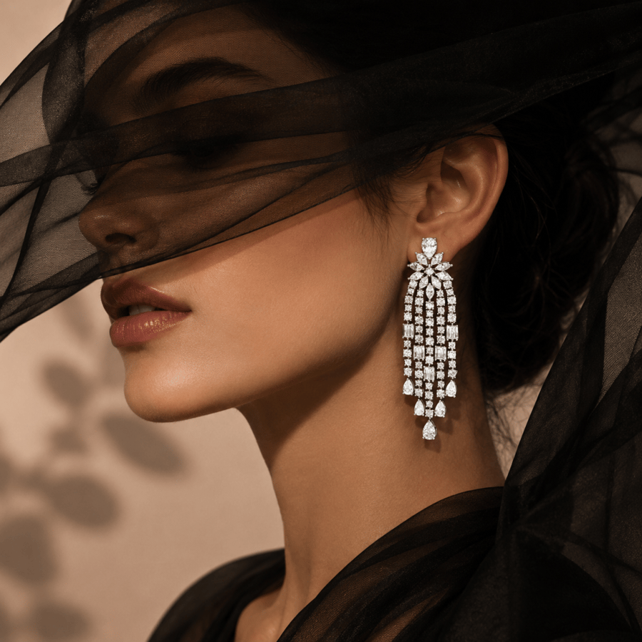 حلق سهرة زركون بتصميم شلال النجوم المرصع