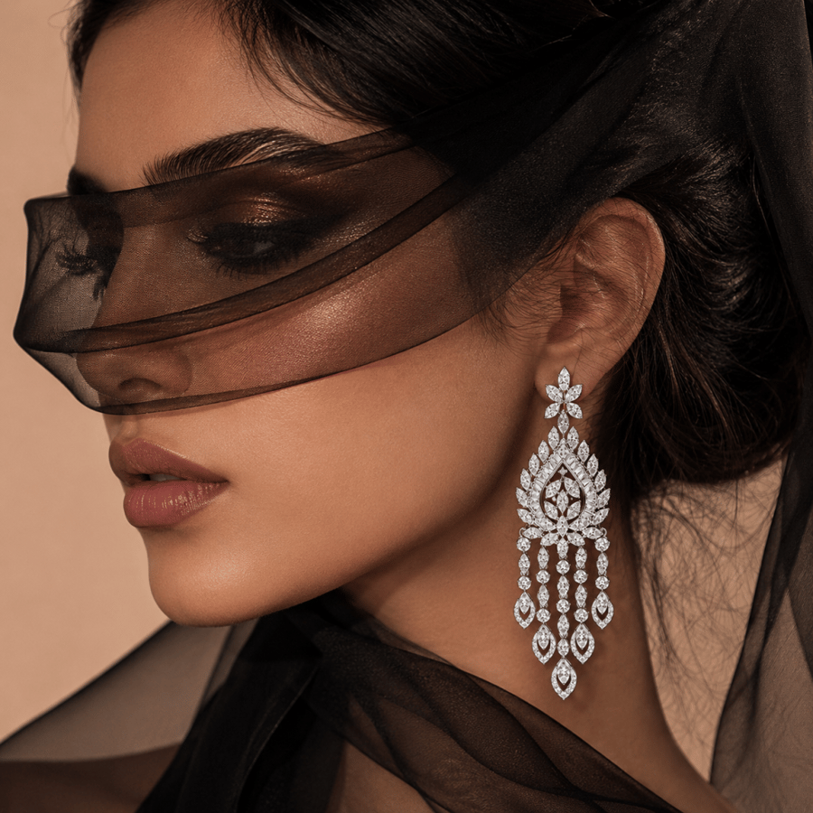 حلق سهرة زركون بتصميم الزخرفة الملكية المتدلية