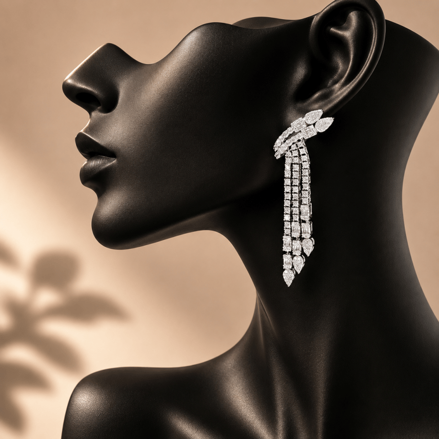 حلق سهرة زركون بتصميم الشلال الملكي المرصع