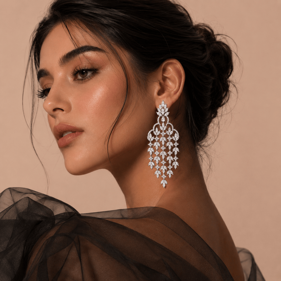 حلق سهرة زركون بتصميم العناقيد الملكية المرصعة