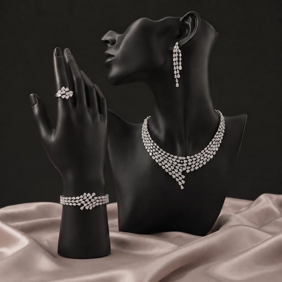 طقم زركون  بتصميم انسياب السهرة 4 قطع