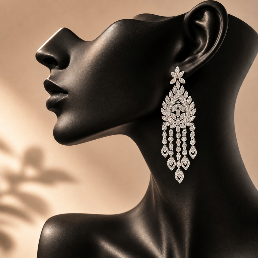 حلق سهرة زركون بتصميم الزخرفة الملكية المتدلية