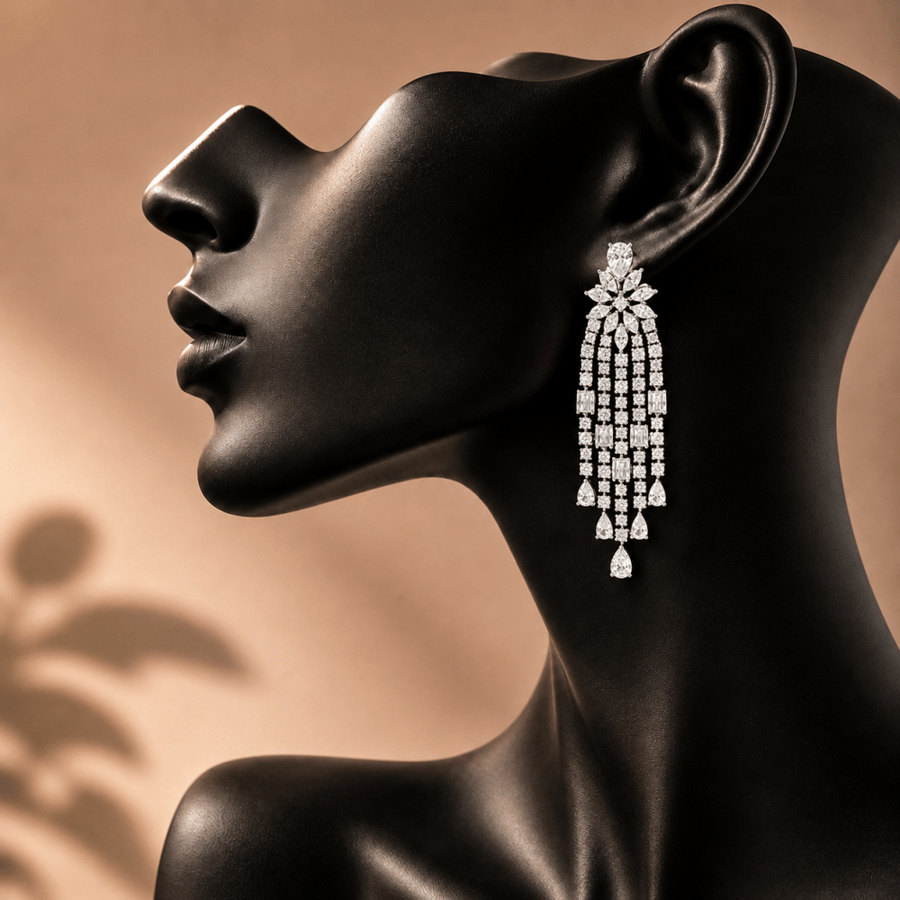 حلق سهرة زركون بتصميم شلال النجوم المرصع