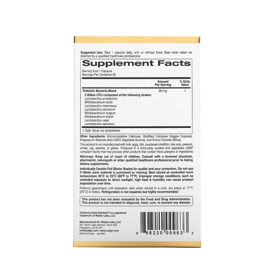 Lactobif Probiotic dietary supplement 5 billion units 60 capsules