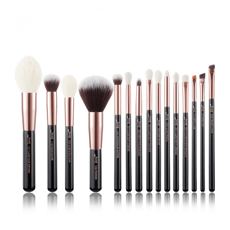 Jisoo brush set, face and eye brushes, 15 brushes, Black Rose Gold T162