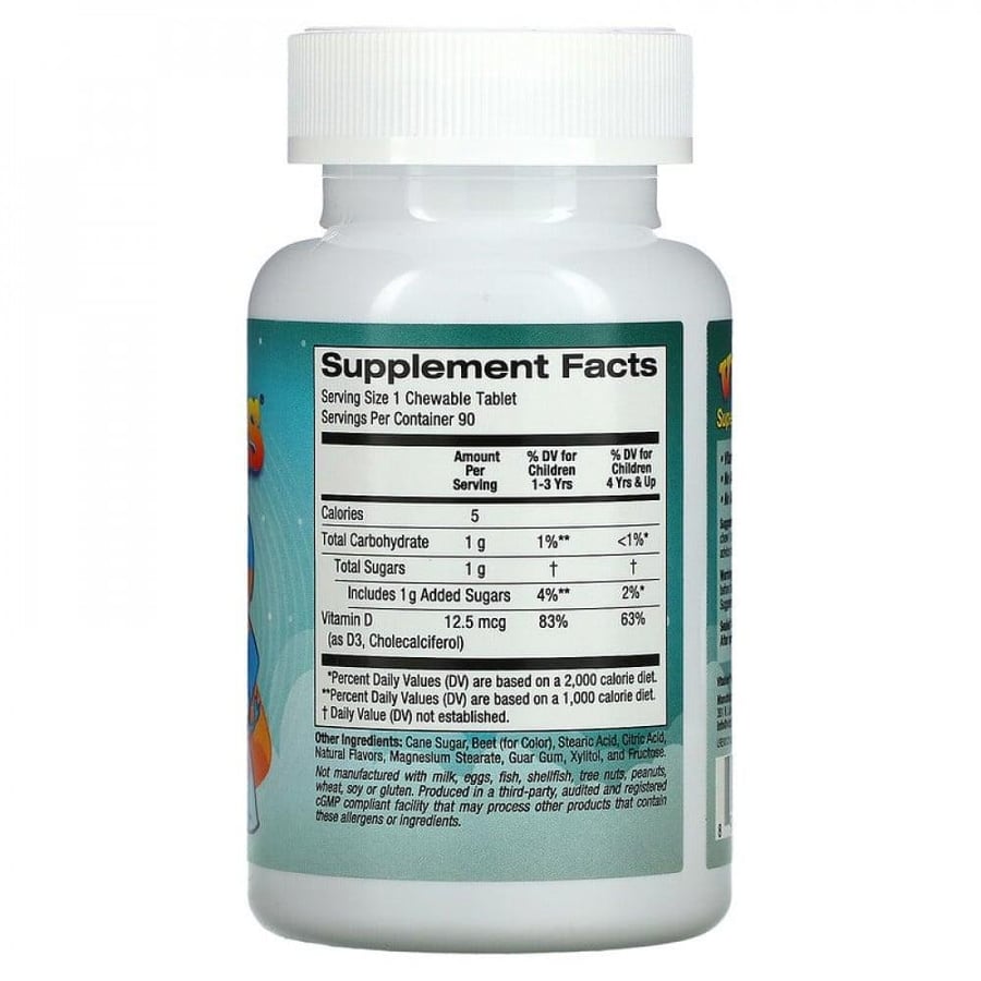 Fetables vitamin D 3 chewable for children, black cherry flavor, 12.5 micrograms (500 IU rebound activity) - 90 chewable tablets