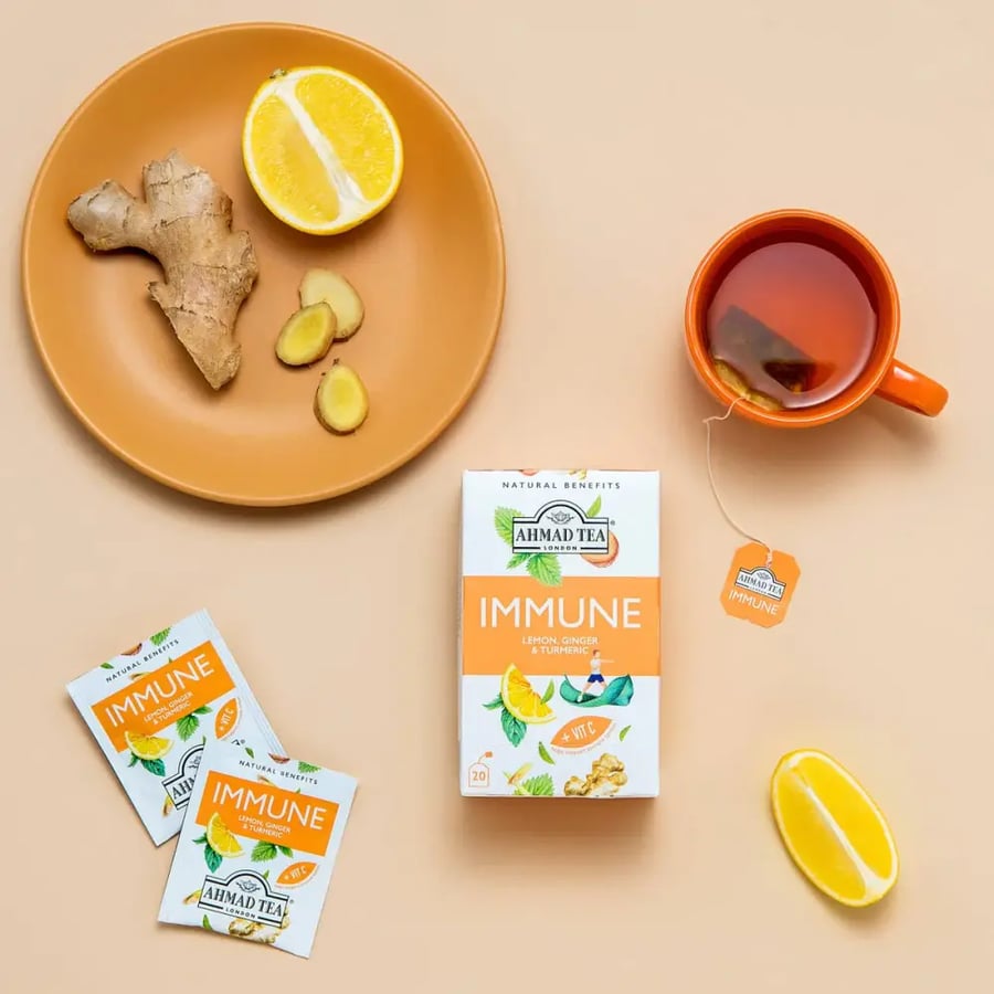 شاي احمد تي لتقوية المناعة بالليمون والزنجبيل وفيتامين C