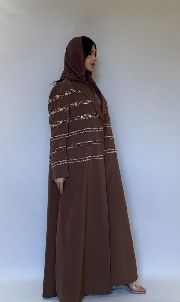 Brown blazer abaya with hand embroidery